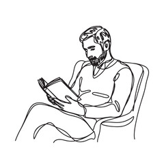 Man Reading Book Silhouette - Simple Line Vector Sketch - man reading book silhouette - man reading book vector - man reading book doodle - reading book illustration - man reading book line art

