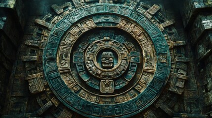 Ancient Stone Carving with Circular Design and Intricate Details