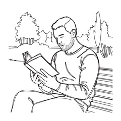 Man Reading Book Silhouette - Minimal Outline Drawing - man reading book silhouette - man reading book vector - man reading book doodle - reading book illustration - man reading book line art

