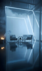Fototapeta premium Illuminated sanctuary where minimalist design meets ambient lighting in a transcendent living room