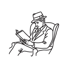 Obraz premium Man Reading Book Silhouette - Clean Minimal Sketch - man reading book silhouette - man reading book vector - man reading book doodle - reading book illustration - man reading book line art