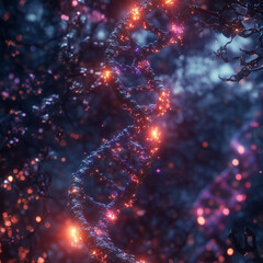 Obraz premium 3D Illustration of DNA Strand with Glowing Effects
