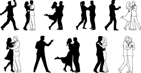 Fototapeta premium Illustration of couples dancing at a festive celebration in a lively and joyful setting. vector set
