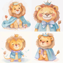 Cute Lion Dressed as a King Watercolor Clipart Bundle

