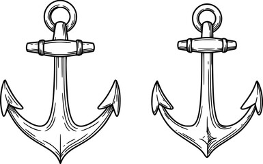 Vector illustration of two nautical anchor designs suitable for marine-themed projects and graphic design applications

