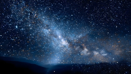 Fototapeta premium Vast expanse of dark night sky filled with glittering stars, inky blackness, universe