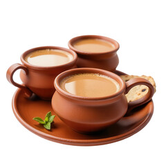 Indian Chai in Clay Cups on Transparent Background