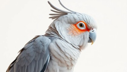 Obraz premium Gray and White Cockatoo Portrait Against White Background