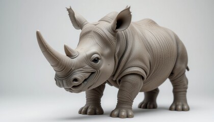 Obraz premium Gray Rhinoceros Studio Portrait Against White Background