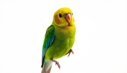 Green And Yellow Parrot Perched On White Background