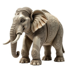 Indian Elephant Sculpture with Intricate Details on Transparent Background