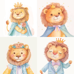 Watercolor Royal Lion Clipart | Cute King Lion Art

