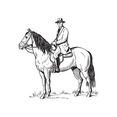 Fototapeta premium Man Horse Riding Silhouette - Simple Outline Artwork - man horse riding silhouette - man horse riding vector - man horse riding doodle - horse riding illustration - man horse riding line art
