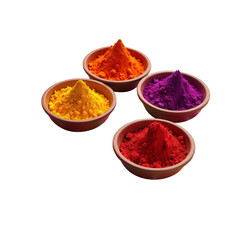 Indian Rangoli Colors in Bowls on Transparent Background