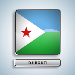 Djibouti flag square button Isolated on color gradient background. Exclusive Icon flag