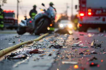 Obraz premium Close up of a motorcycle accident on the road 