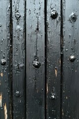 Obraz premium Heavily painted black wood boards held with domed nails texture