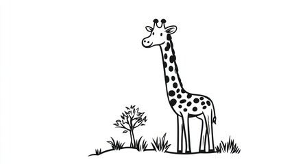 Cute giraffe illustration on a grassy hill