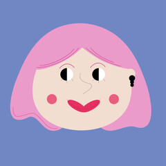 Vector cute cartoon girl with pink hair and blue background
