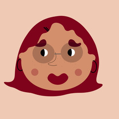 Vector cute cartoon woman with glasses and big lips 