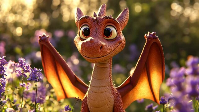 A detailed 3D dragon model with wing and tail character rigging for smooth animations. A video game or animated film character.