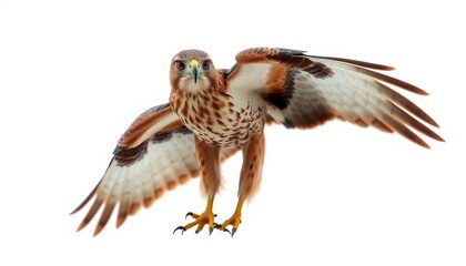 Fototapeta premium Powerful Hawk with Spread Wings Against White Background