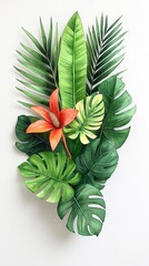 Tropical Leaves and Flower Arrangement