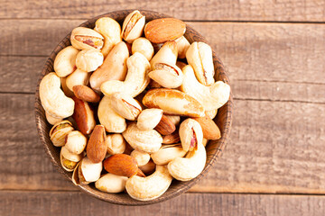 Healthy mix nuts. Almonds, hazelnuts, cashews, peanuts, pistachios, Brazil nuts