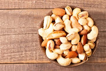 Healthy mix nuts. Almonds, hazelnuts, cashews, peanuts, pistachios, Brazil nuts