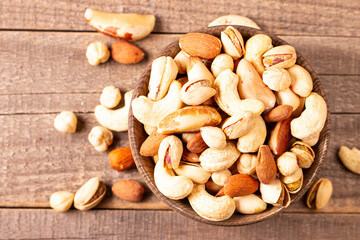 Healthy mix nuts. Almonds, hazelnuts, cashews, peanuts, pistachios, Brazil nuts