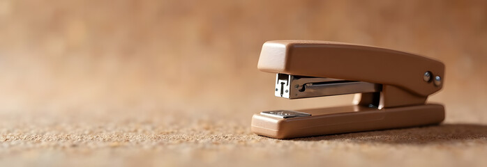 Minimalist Mocha Mousse Banner with Stapler Clean Office Stationery Design