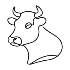Simple Continuous Line Drawing of Cow Head Farm Animal