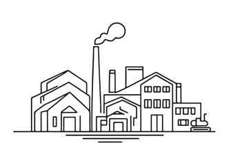 Factory Silhouette Illustration Representing Industrial Manufacturing Production and Environmental Impact