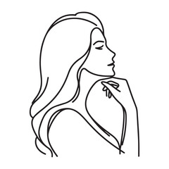 Elegant One Line Drawing of a Beautiful Woman with Flowing Hair