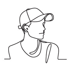 Cool Line Art Man With Cap Vector Head Silhouette Design