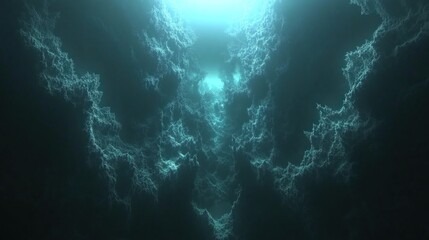 Obraz premium Subaquatic cavern tunnel with ethereal light.