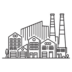 Obraz premium Industrial Factory Silhouette Vector Illustration for Business and Manufacturing