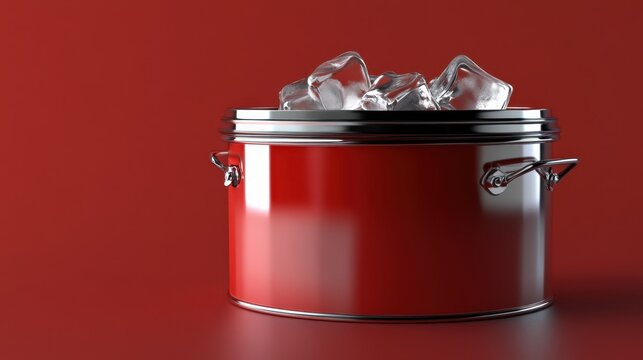 Elegant container with ice on a glossy black and red contrast