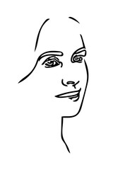 vector illustration of a woman face, minimalist line drawing of a woman's face, featuring elegant and abstract facial features. Ideal for modern art prints, fashion design