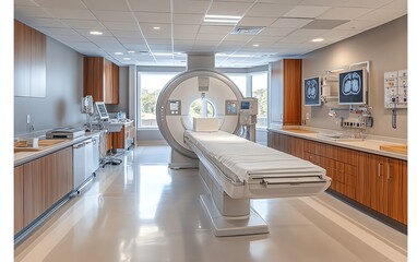 Obraz premium Modern MRI machine in a clinical setting, showcasing advanced medical technology and equipment