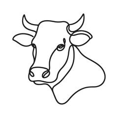 Elegant Cow Head Silhouette Vector Art in Single Line Style