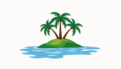 Tropical island with palm trees surrounded by blue sea, paradise concept
