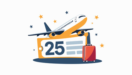 Vector illustration of boarding pass and suitcase, travel concept