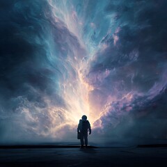 Fototapeta premium Astronaut Gazing At A Vibrant Nebula In The Expansive Night Sky