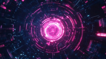 Tunnel of technology, radiating with neon pink and blue colors