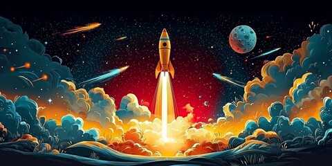 Exciting journey through the galaxy with a rocket.