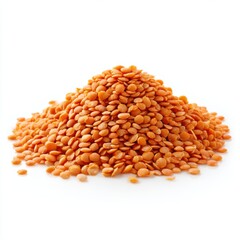 Pile of red lentils isolated on white background
