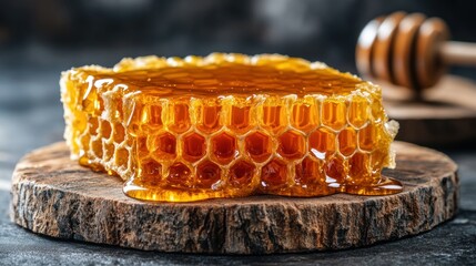 Honeycomb dripping with golden honey