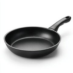 Black frying pan close up isolated on white background