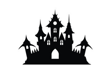 Obraz premium Silouette art illustration of a haunted castle with spiked towers.eps